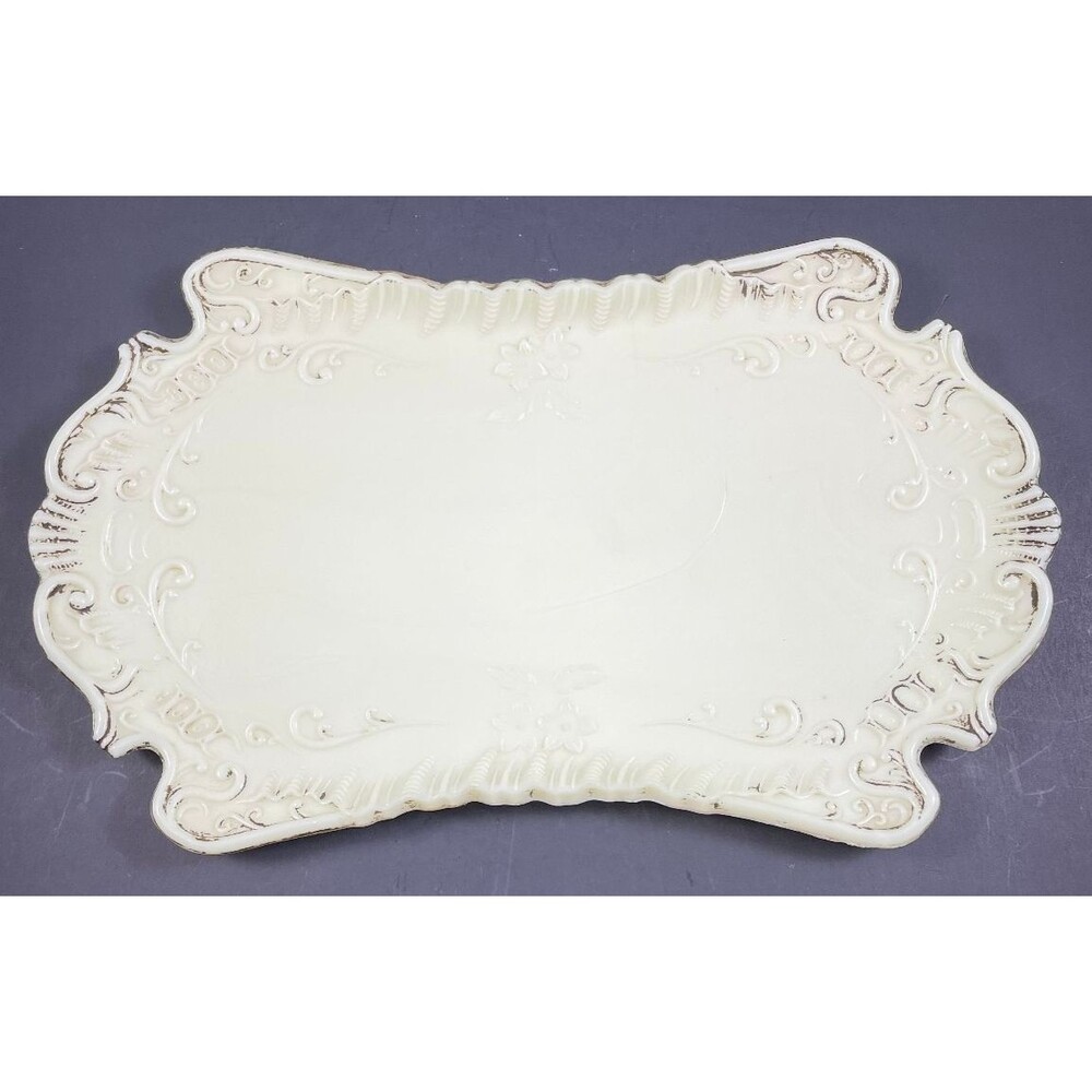 Light Custard Yellow Vanity Tray Platter Uranium 12.25x 8.5" Antique Milk Glass